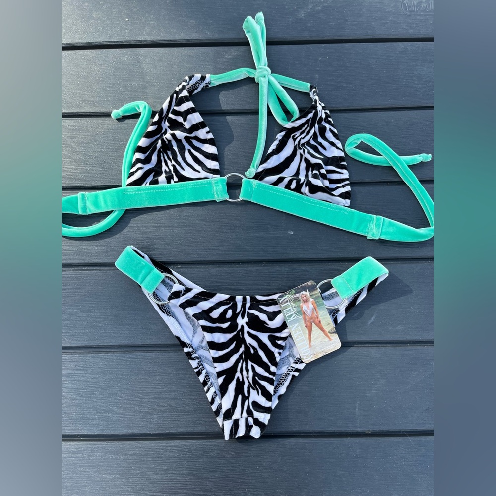 NWT Colleen Kelly Bikini- Velour Zebra Print S